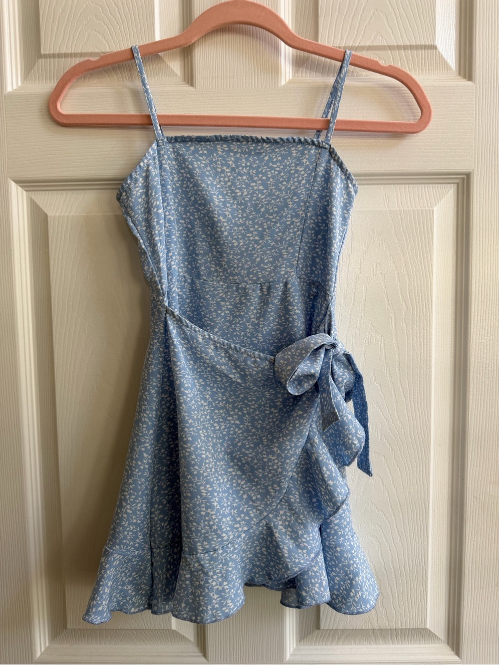 SHEIN Light Blue Floral Wrap Dress with Side Bow